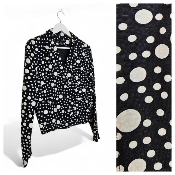Larry Levine Polka Dot Linen Blend Blazer Womens Size 6 Suit Jacket Classic - Picture 1 of 13